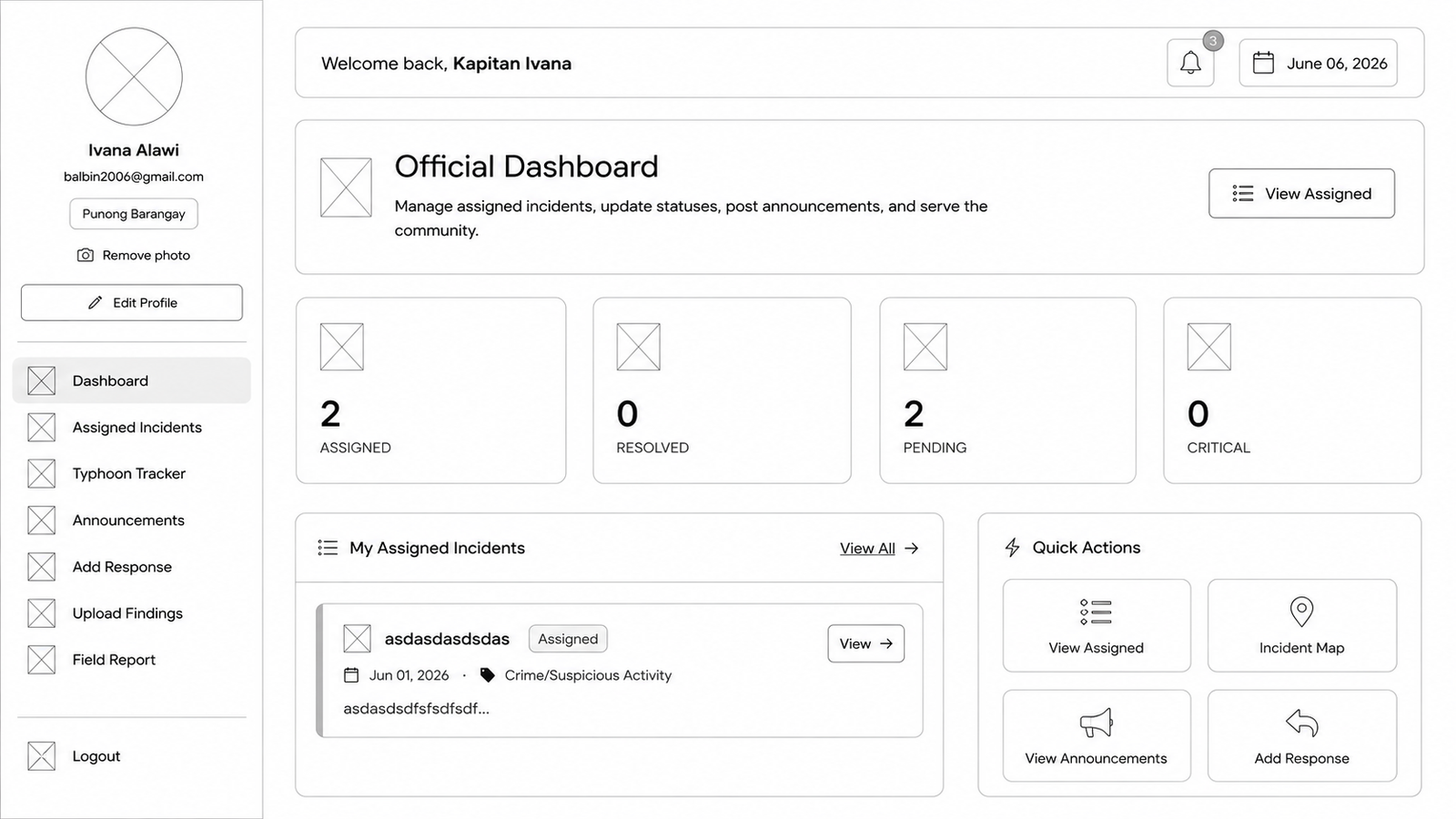 Official Dashboard Wireframe